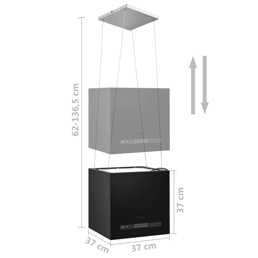 Exaustor de ilha suspenso ecrã tátil LCD 37cm aço revestido pó