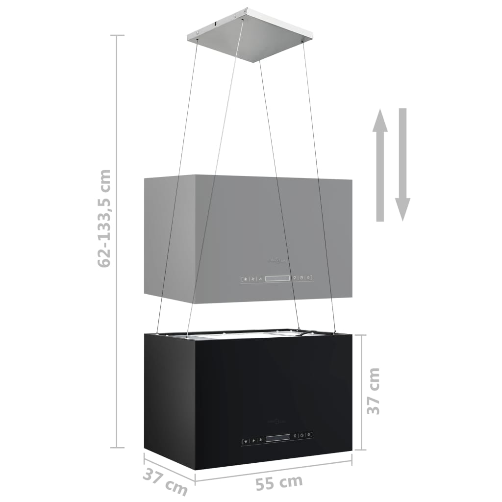 Exaustor de ilha suspenso ecrã tátil LCD 55cm aço revestido pó