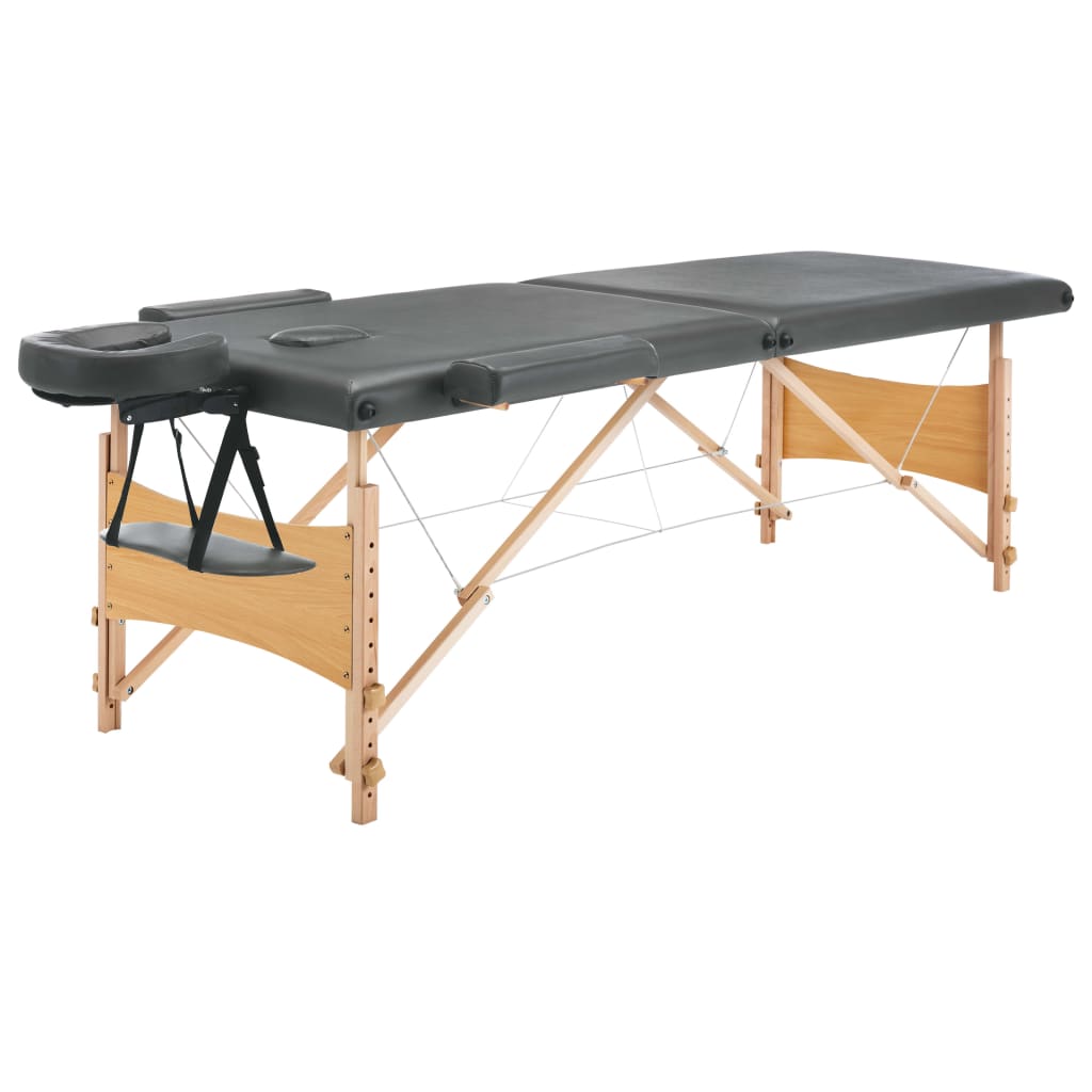 Mesa massagens c/ 2 zonas estrutura madeira 186x68 cm antracite