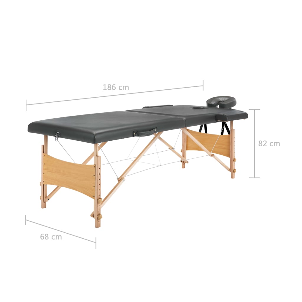 Mesa massagens c/ 2 zonas estrutura madeira 186x68 cm antracite