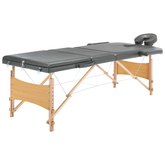 Mesa massagens c/ 3 zonas estrutura madeira 186x68cm antracite