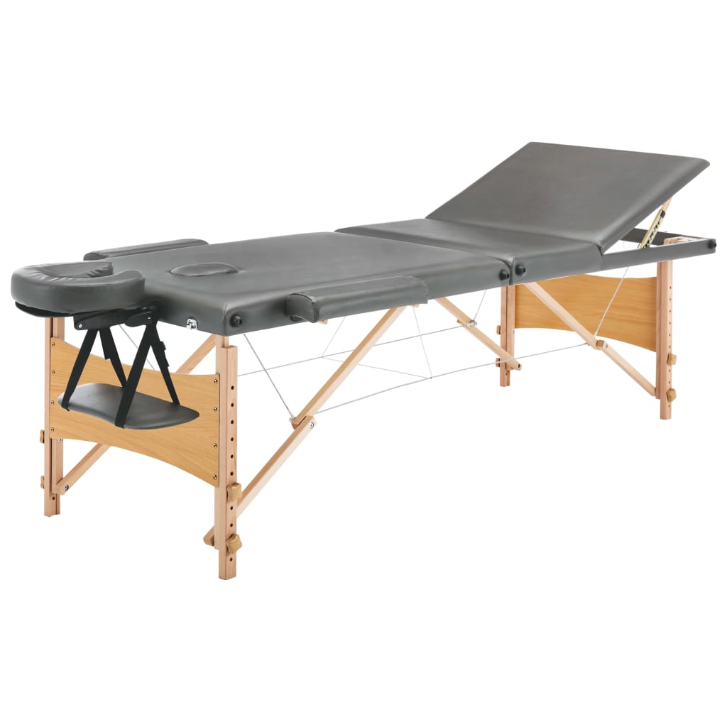 Mesa massagens c/ 3 zonas estrutura madeira 186x68cm antracite