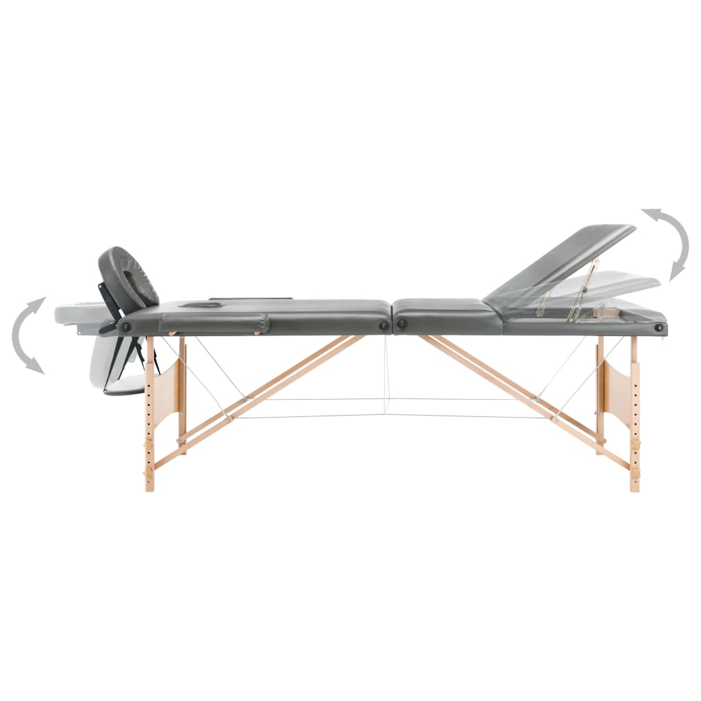 Mesa massagens c/ 3 zonas estrutura madeira 186x68cm antracite