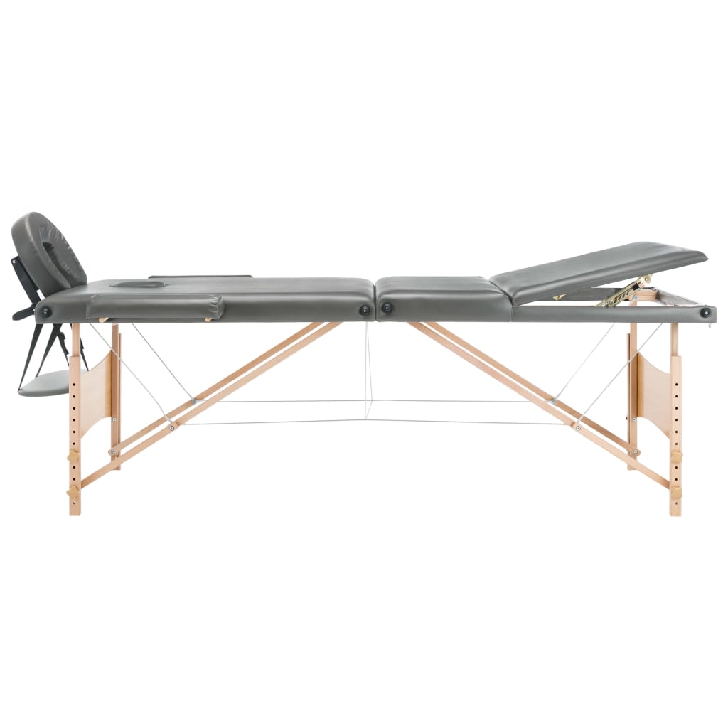 Mesa massagens c/ 3 zonas estrutura madeira 186x68cm antracite