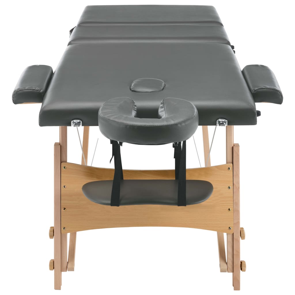 Mesa massagens c/ 3 zonas estrutura madeira 186x68cm antracite