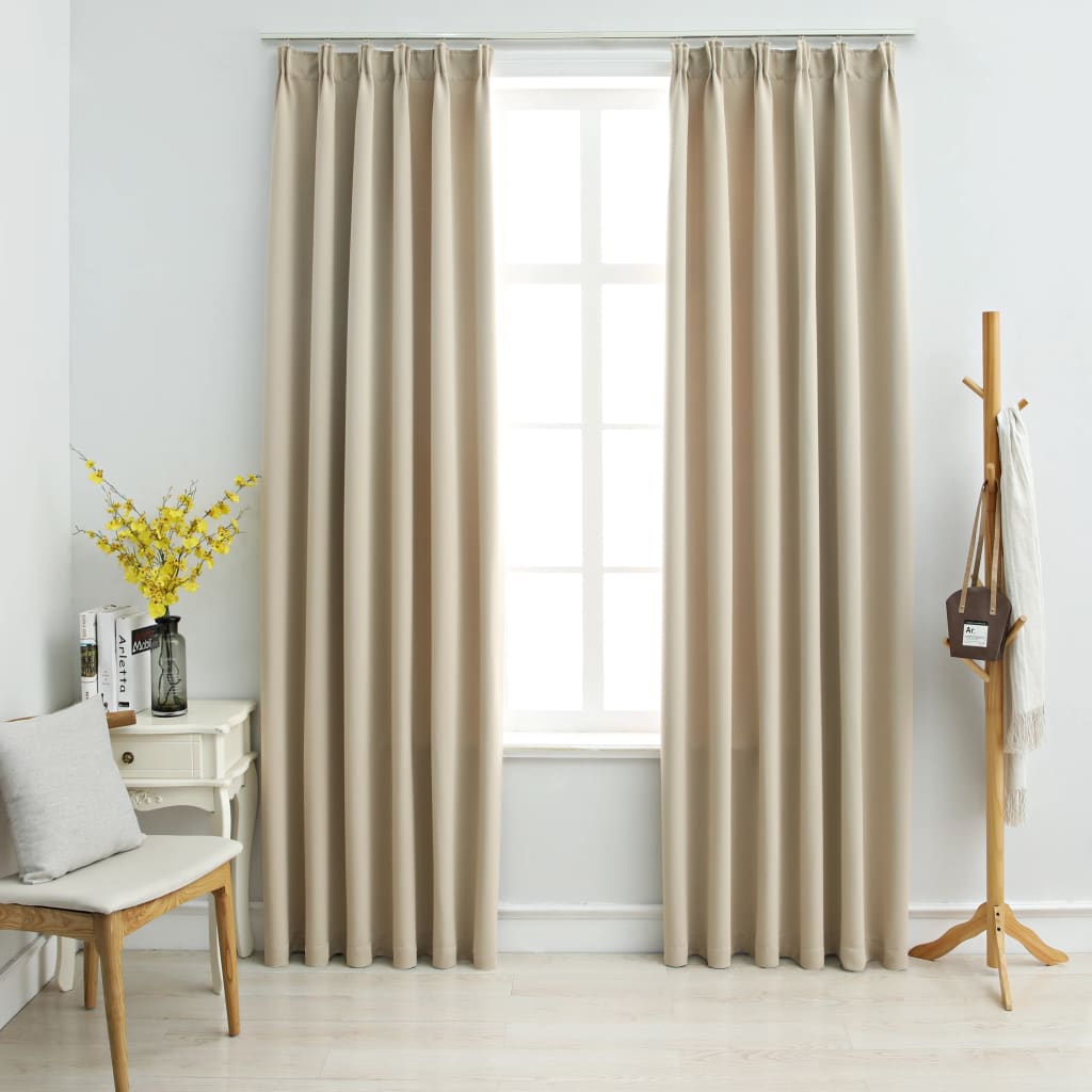 Cortinas blackout com ganchos 2 pcs 140x225 cm bege