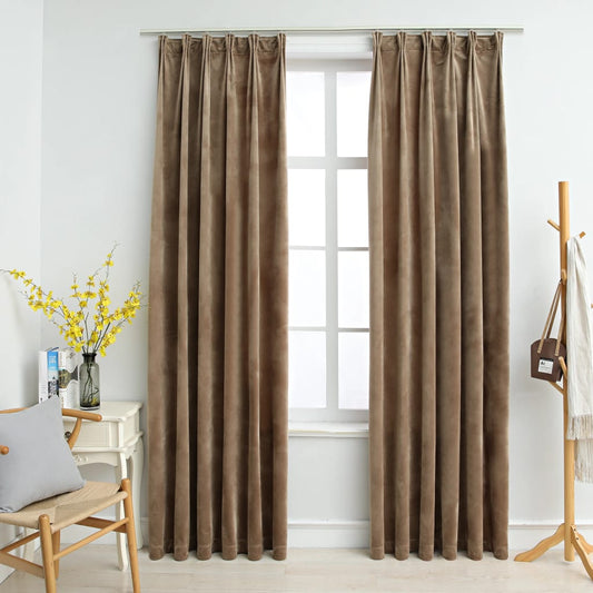 Cortinas blackout com ganchos 2 pcs 140x245 cm veludo bege