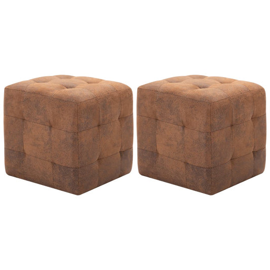 Pufe 2 pcs 30x30x30 cm camurça castanho