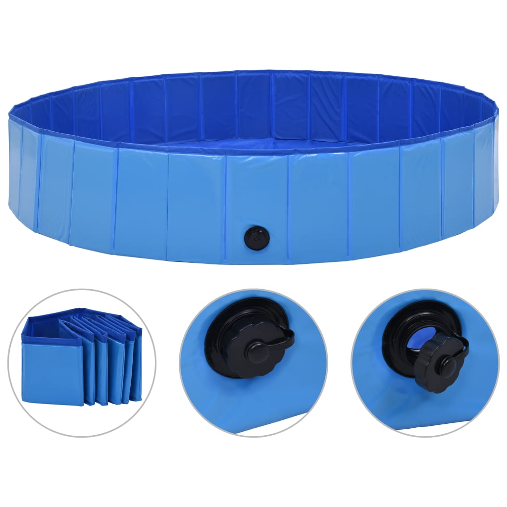 Piscina para cães dobrável 160x30 cm PVC azul