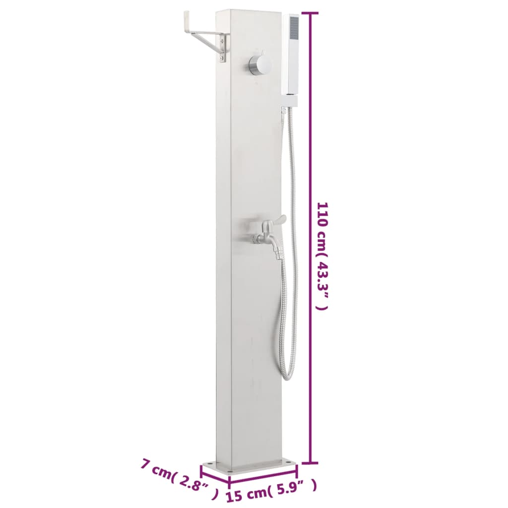 Duche de jardim com torneira 110 cm aço inoxidável