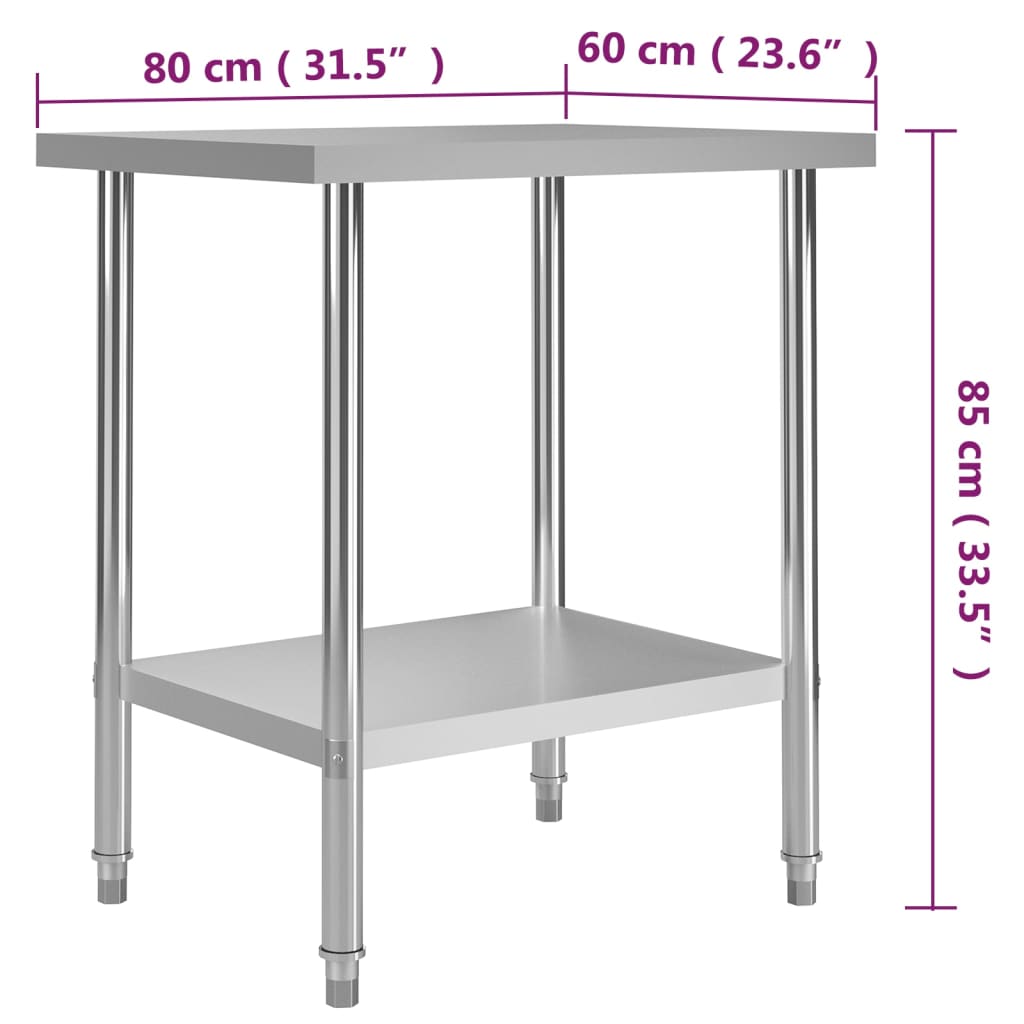 Mesa de trabalho de cozinha 80x60x85 cm aço inoxidável