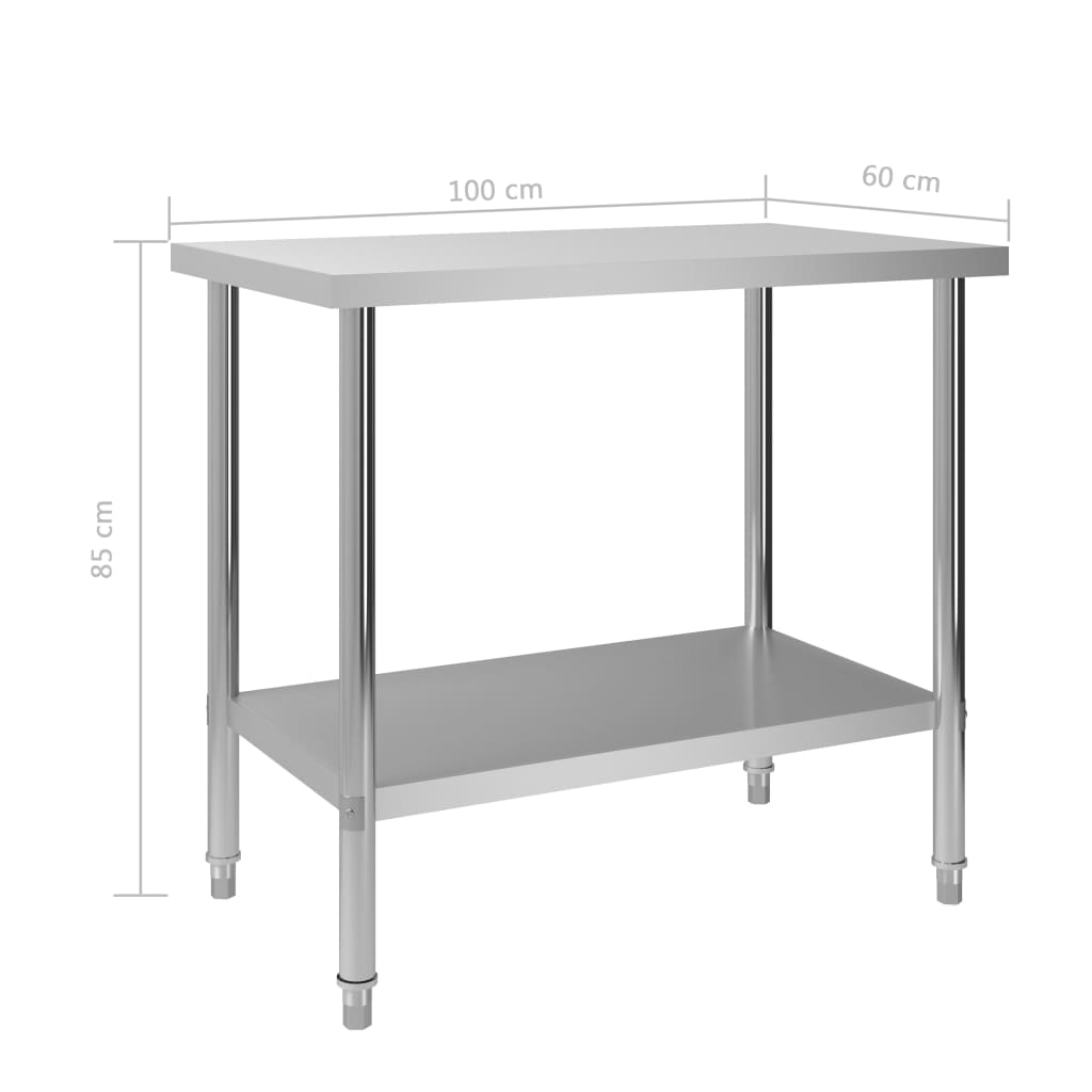 Mesa de trabalho de cozinha 100x60x85 cm aço inoxidável