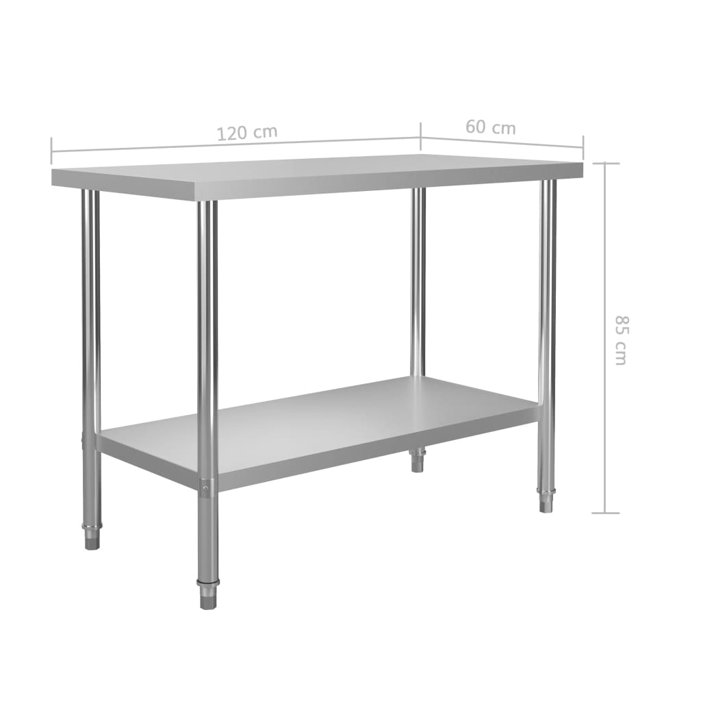 Mesa de trabalho de cozinha 120x60x85 cm aço inoxidável