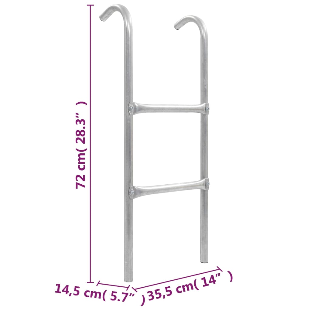 Escada de 2 degraus para trampolim 72 cm aço prateado