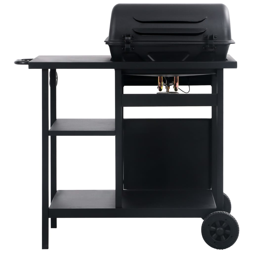 Grelhador/BBQ a gás com mesa de apoio 3 prateleiras preto