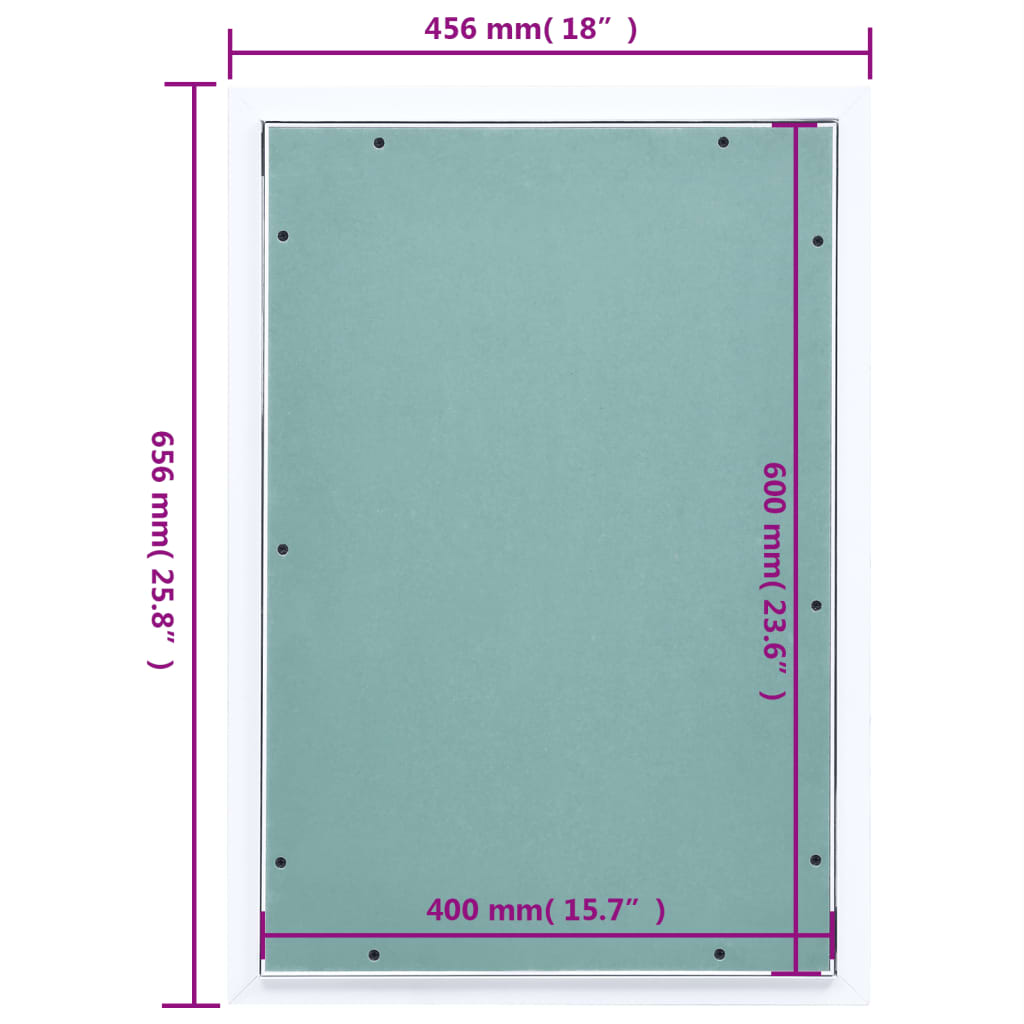 Painel acesso moldura de alumínio e gesso cartonado 400x600 mm