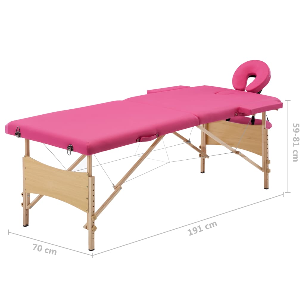 Mesa de massagens dobrável 2 zonas madeira rosa