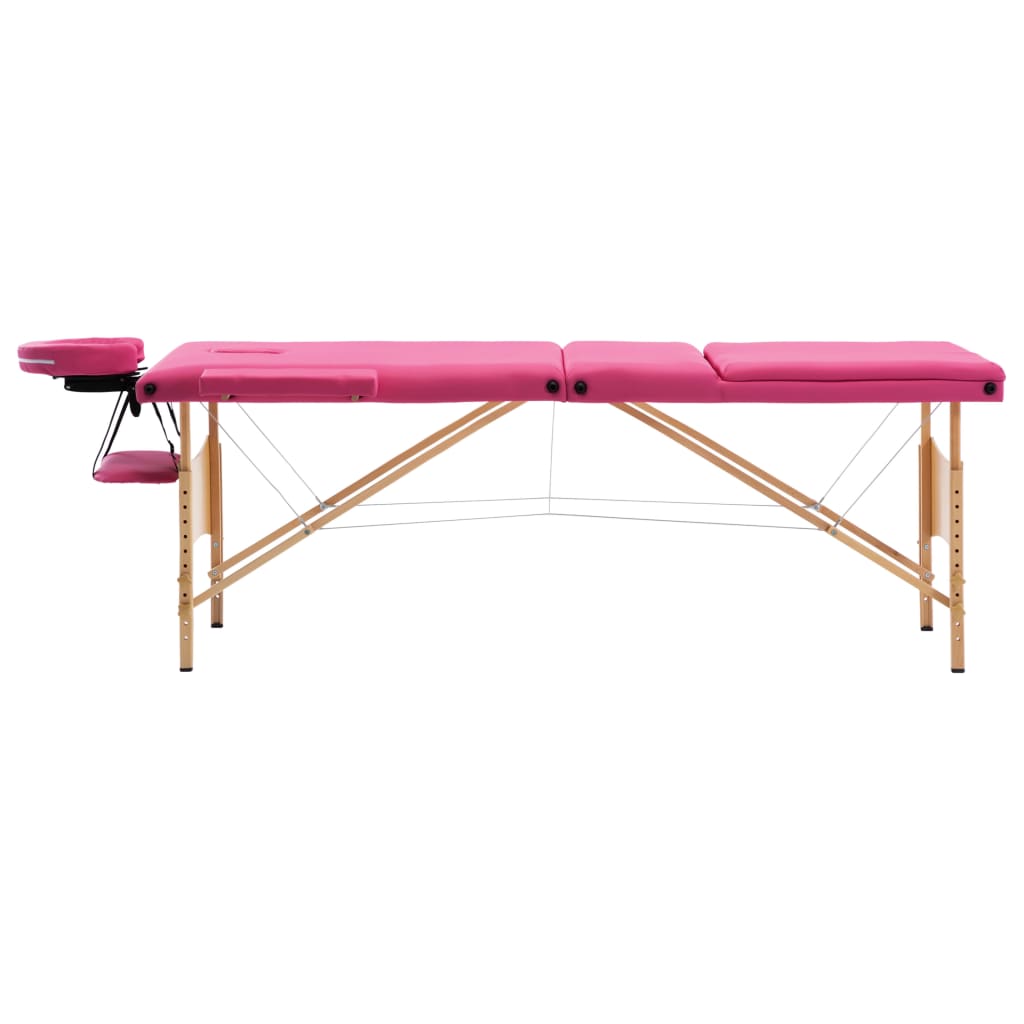 Mesa de massagens dobrável 3 zonas madeira rosa