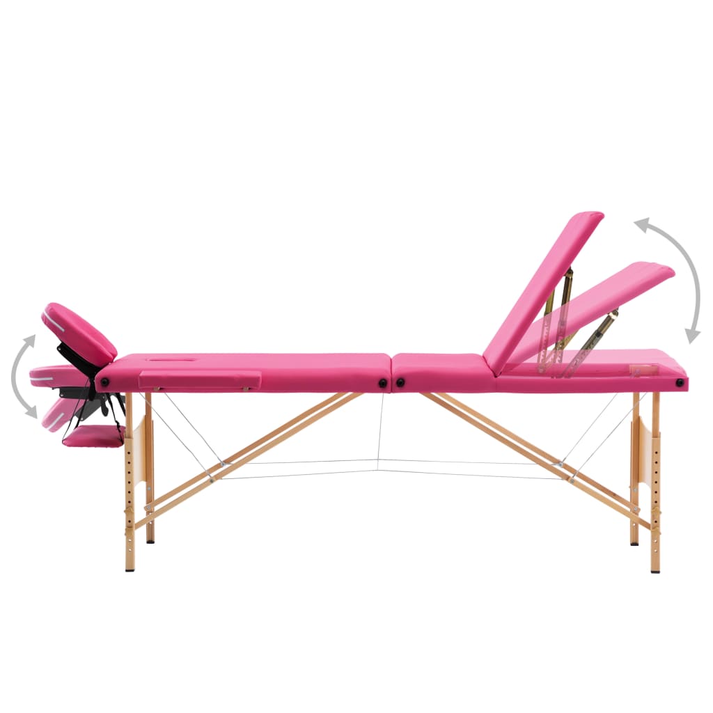 Mesa de massagens dobrável 3 zonas madeira rosa