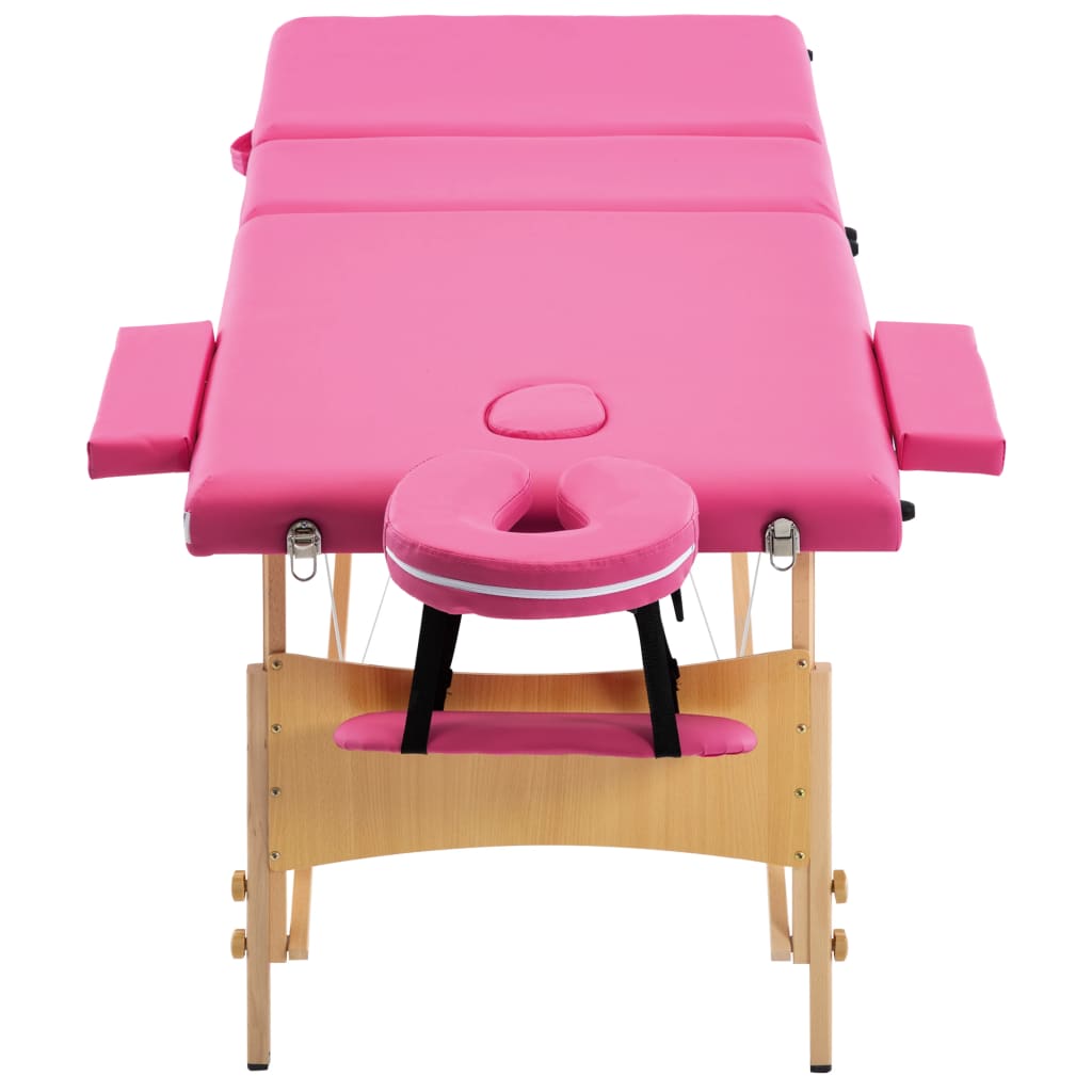 Mesa de massagens dobrável 3 zonas madeira rosa