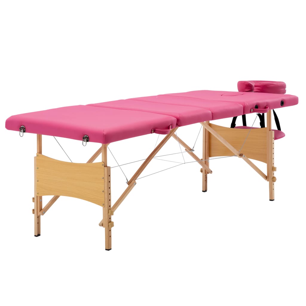 Mesa de massagens dobrável 4 zonas madeira rosa