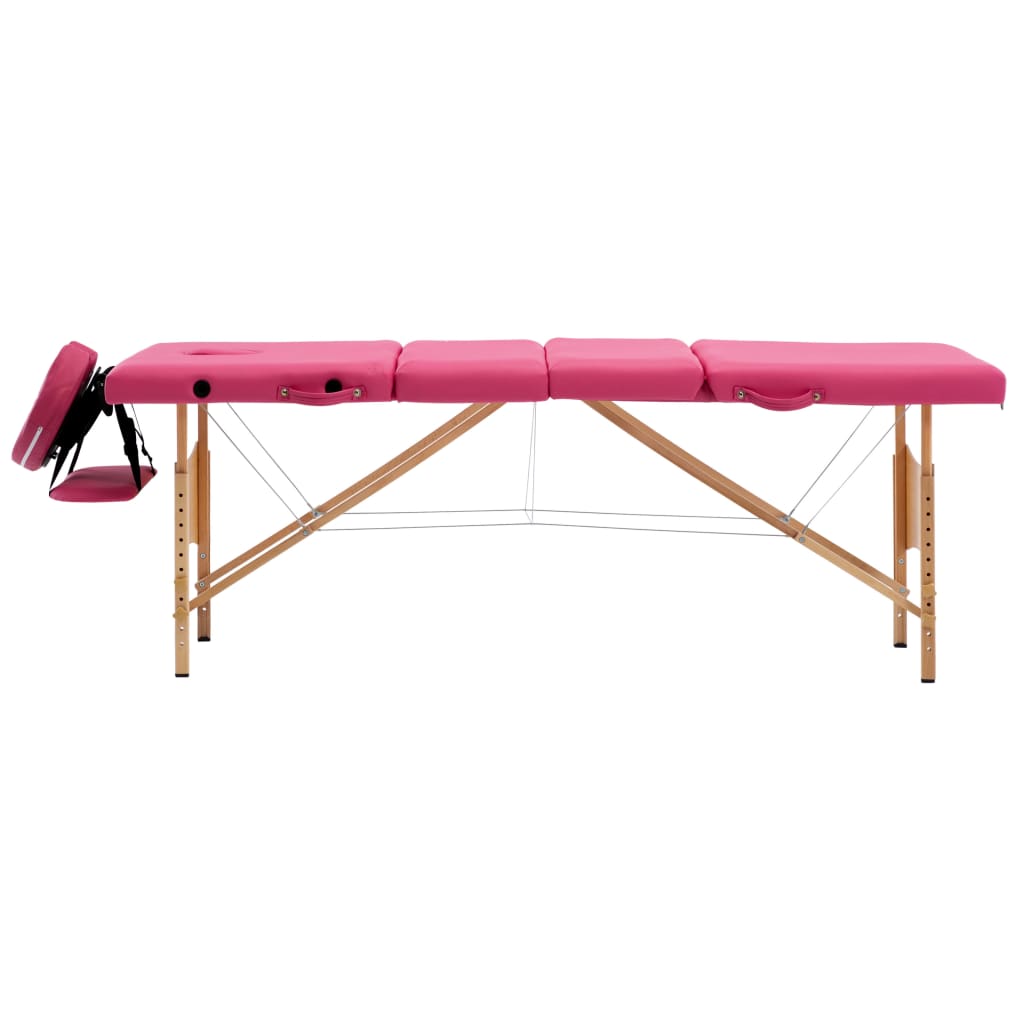 Mesa de massagens dobrável 4 zonas madeira rosa