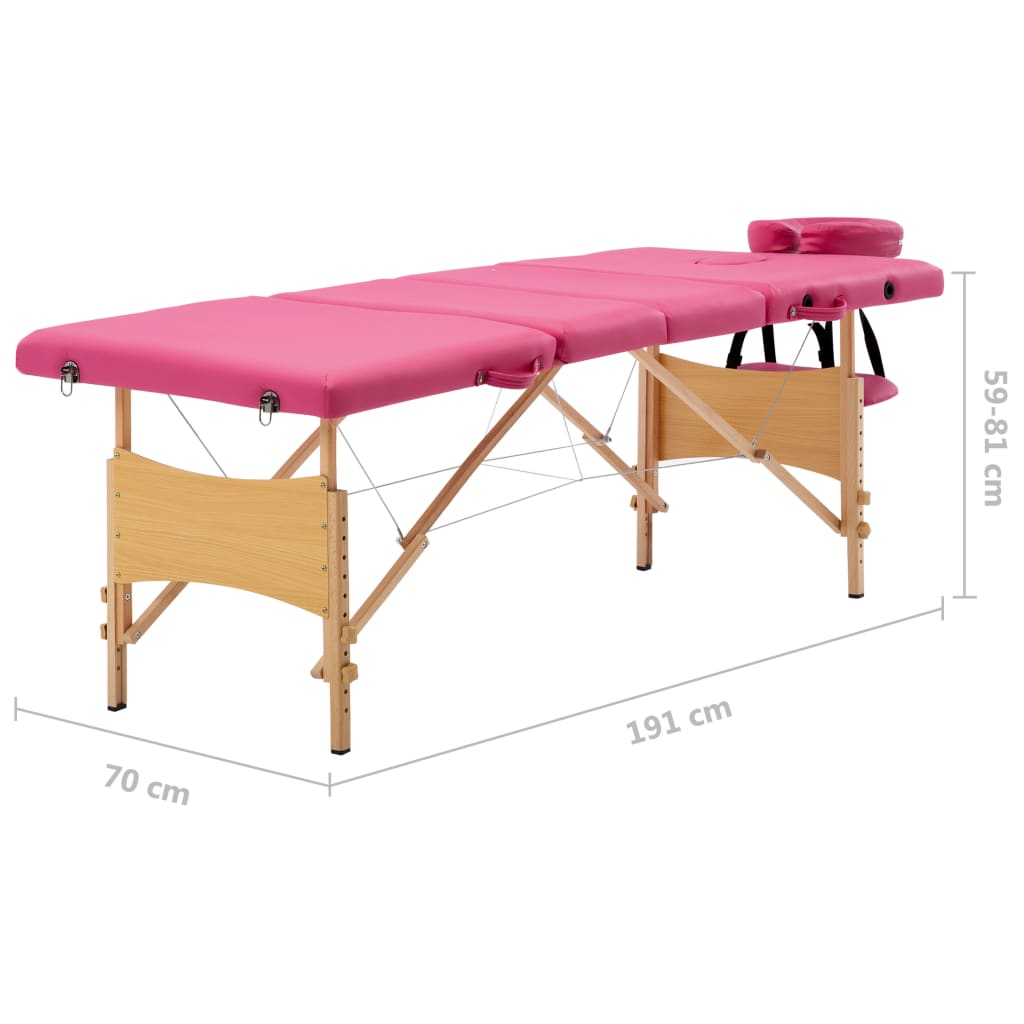 Mesa de massagens dobrável 4 zonas madeira rosa