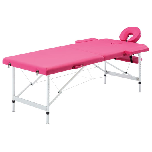 Mesa de massagens dobrável 2 zonas alumínio rosa