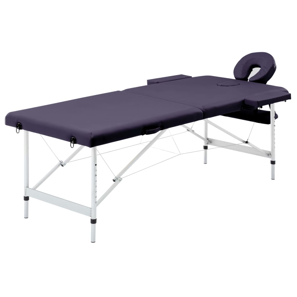 Mesa de massagens dobrável 2 zonas alumínio roxo