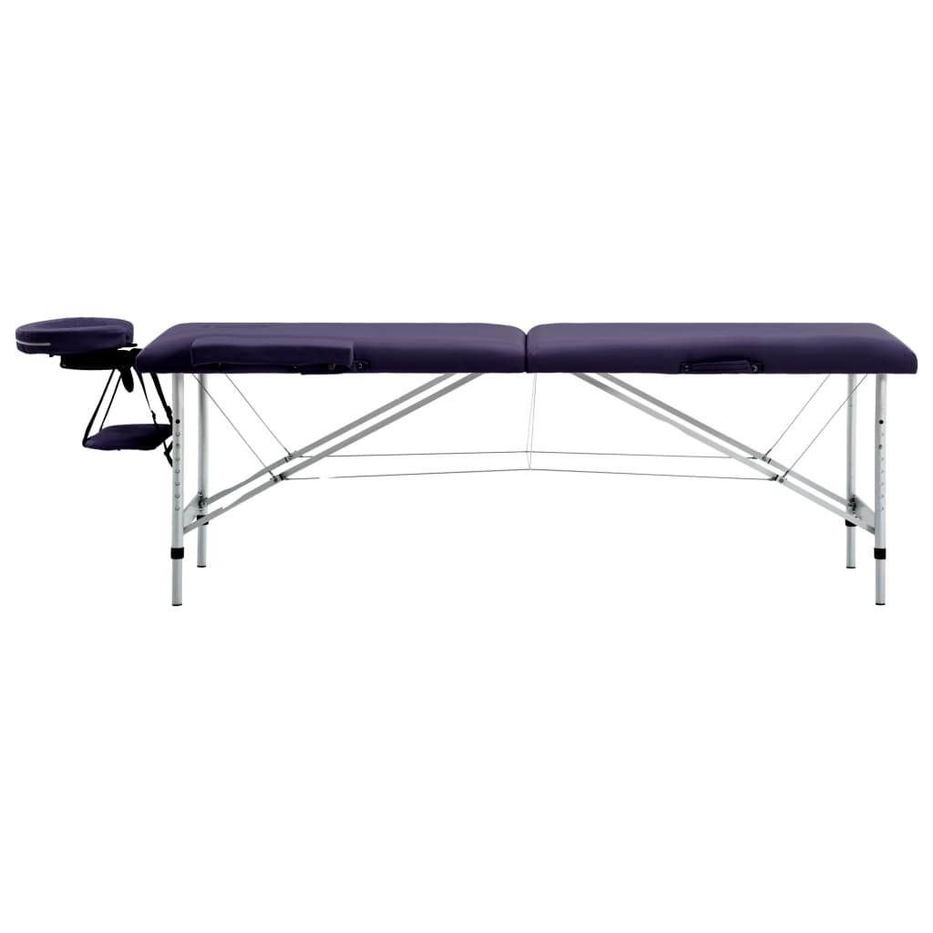 Mesa de massagens dobrável 2 zonas alumínio roxo