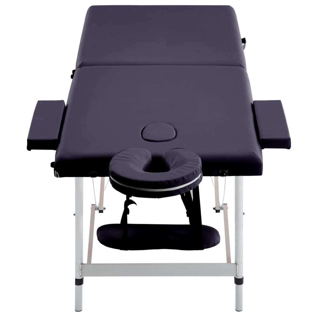 Mesa de massagens dobrável 2 zonas alumínio roxo