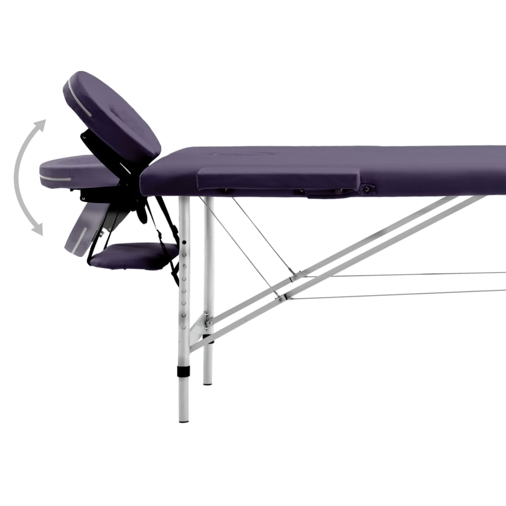 Mesa de massagens dobrável 2 zonas alumínio roxo