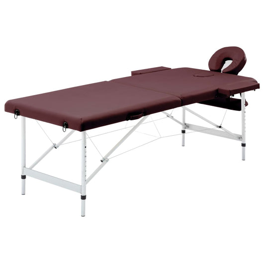 Mesa de massagens dobrável 2 zonas alumínio roxo tinto