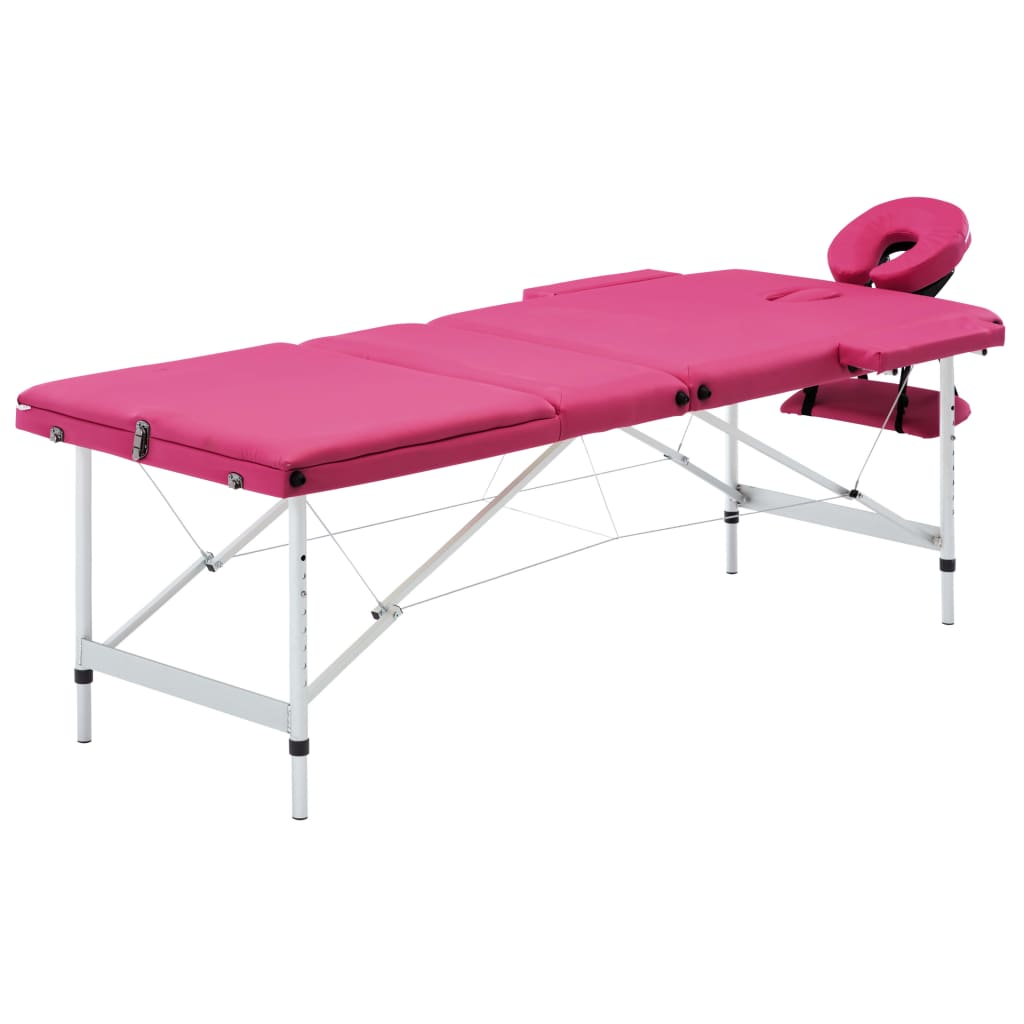 Mesa de massagens dobrável 3 zonas alumínio rosa