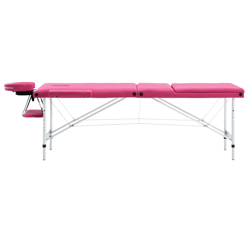 Mesa de massagens dobrável 3 zonas alumínio rosa