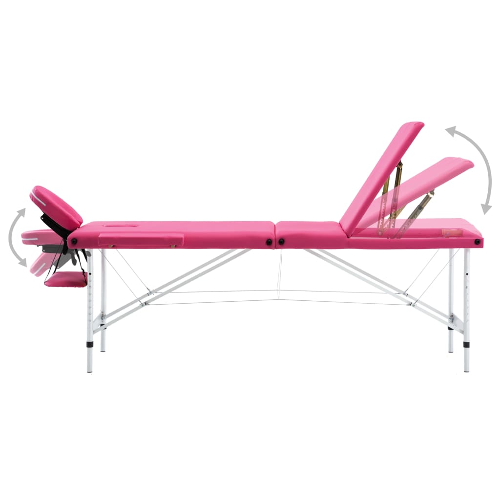 Mesa de massagens dobrável 3 zonas alumínio rosa