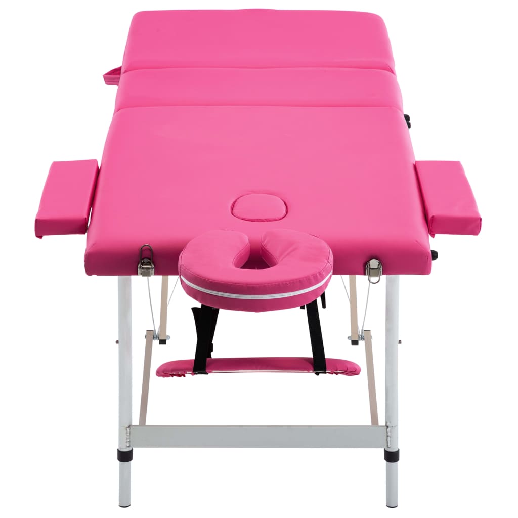 Mesa de massagens dobrável 3 zonas alumínio rosa