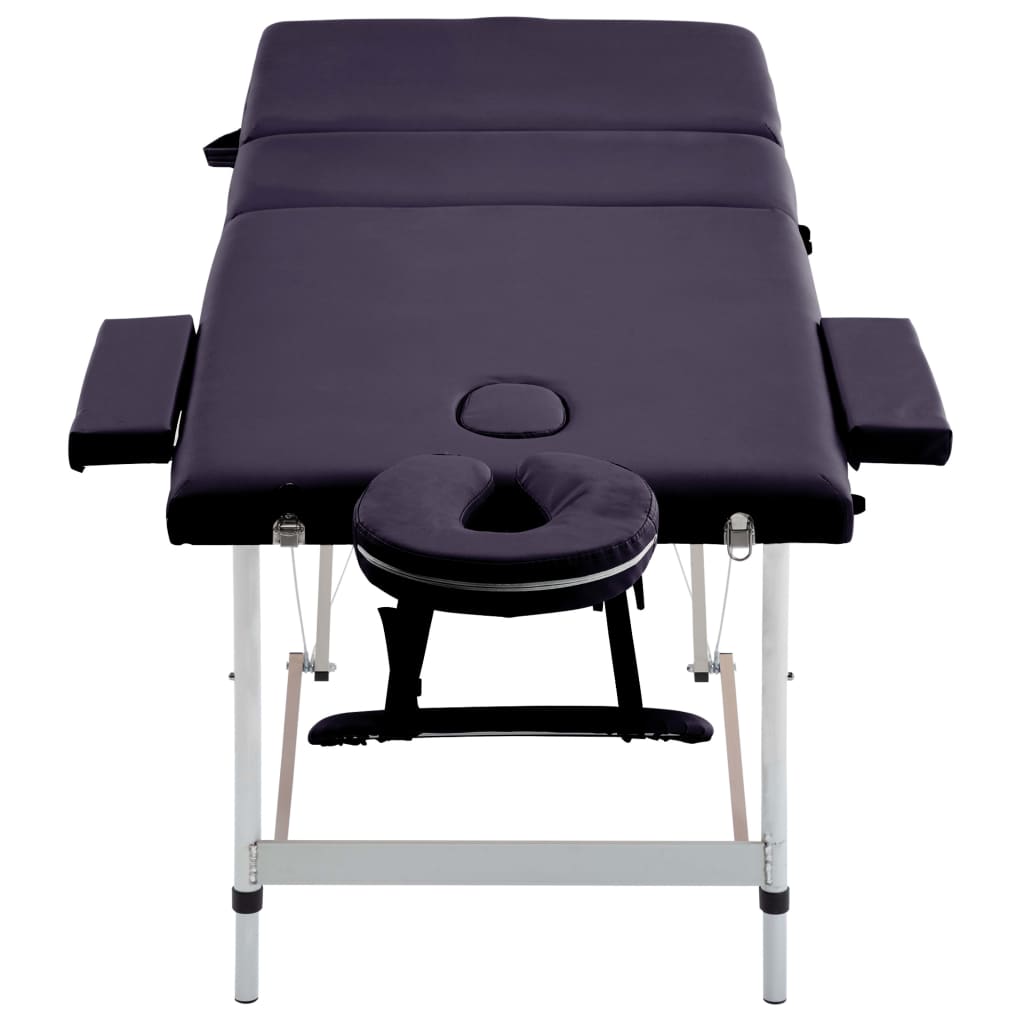 Mesa de massagens dobrável 3 zonas alumínio roxo