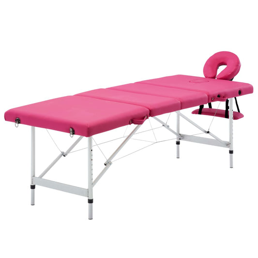 Mesa de massagens dobrável 4 zonas alumínio rosa