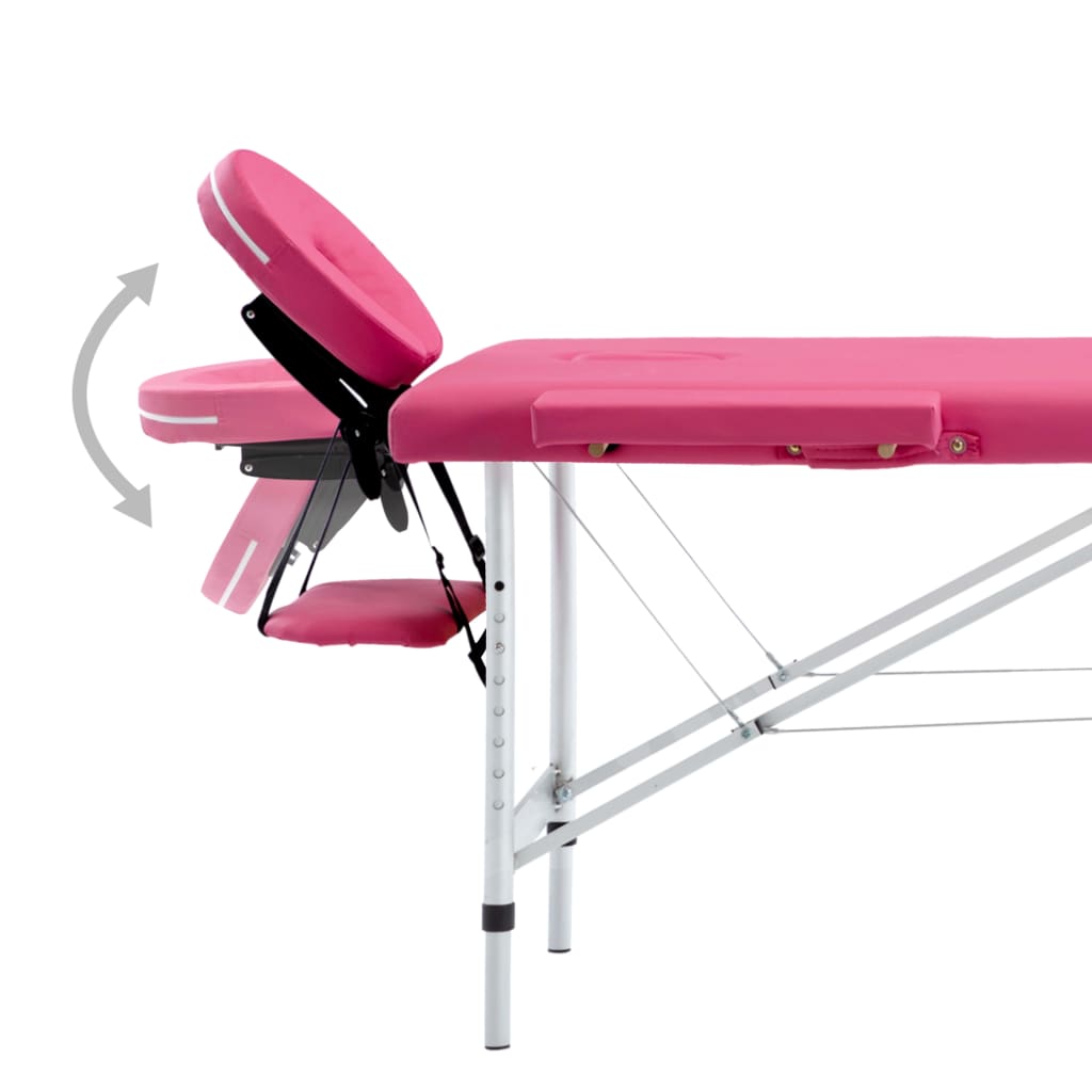 Mesa de massagens dobrável 4 zonas alumínio rosa