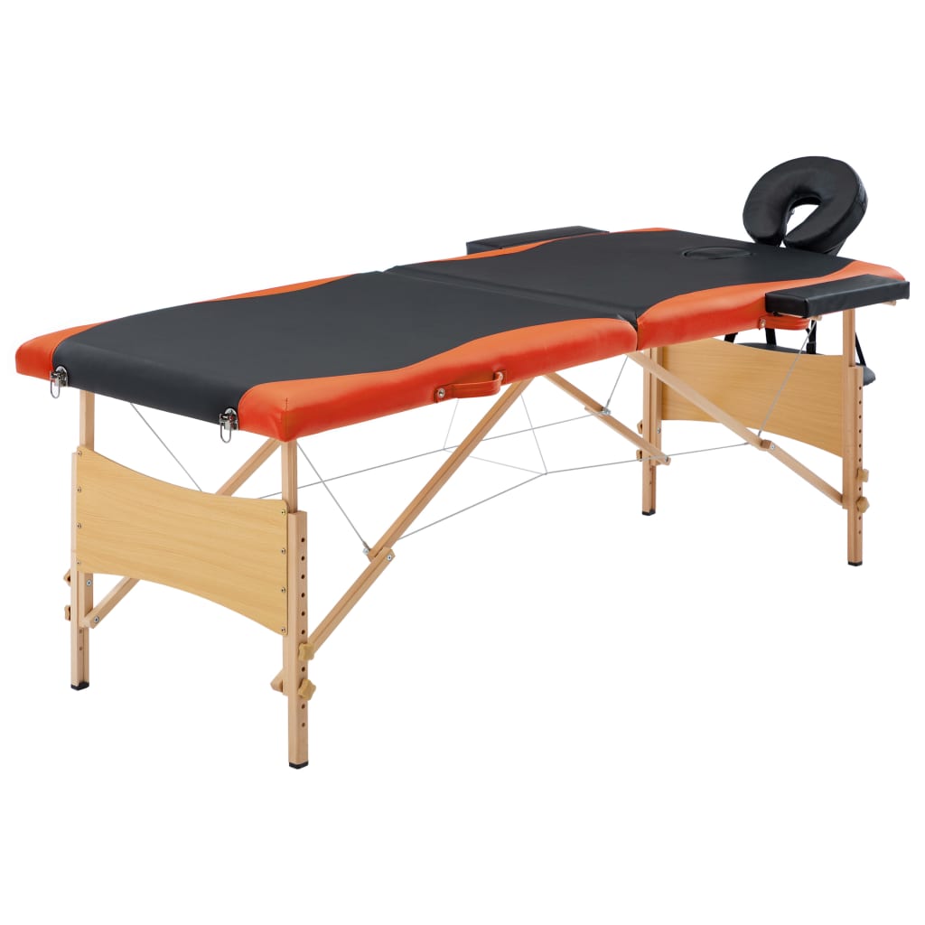 Mesa de massagens dobrável 2 zonas madeira preto e laranja