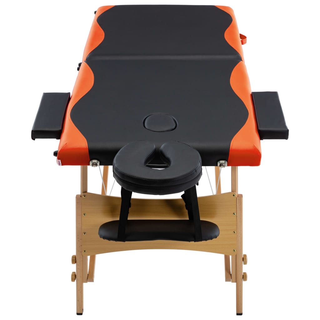 Mesa de massagens dobrável 2 zonas madeira preto e laranja