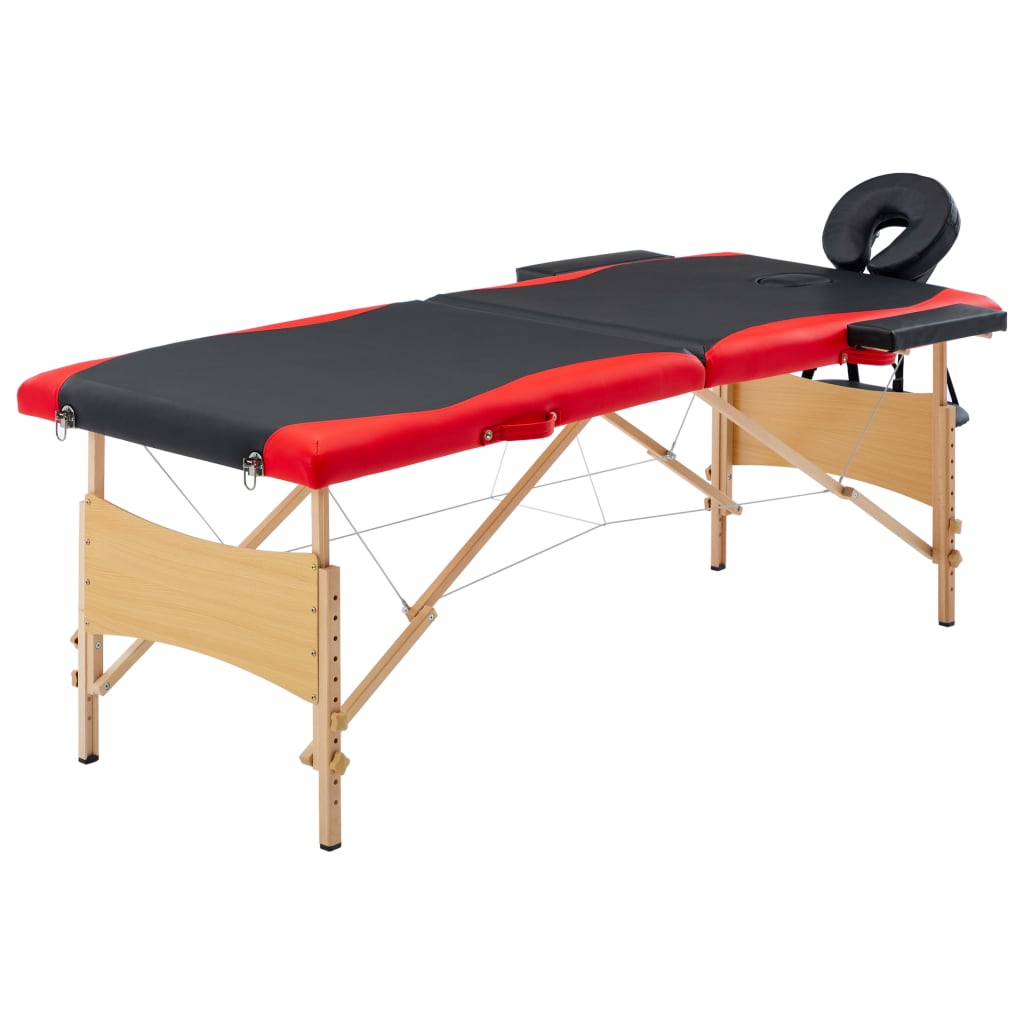 Mesa de massagens dobrável 2 zonas madeira preto e vermelho