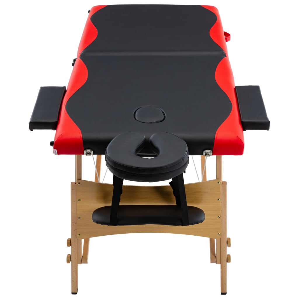 Mesa de massagens dobrável 2 zonas madeira preto e vermelho