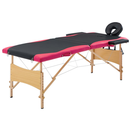 Mesa de massagens dobrável 2 zonas madeira preto e rosa