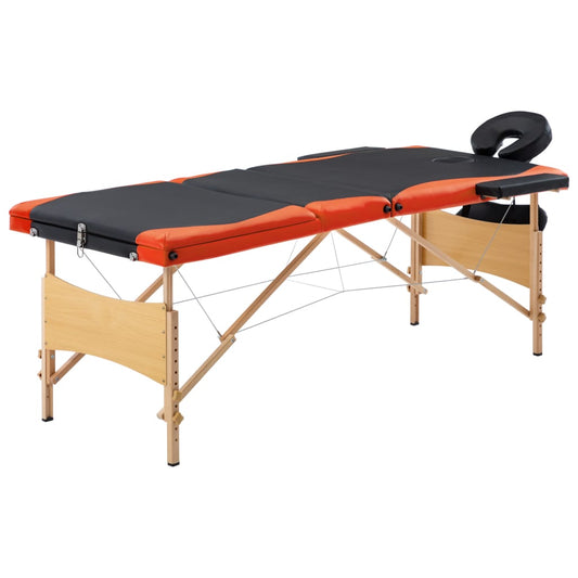 Mesa de massagens dobrável 3 zonas madeira preto e laranja