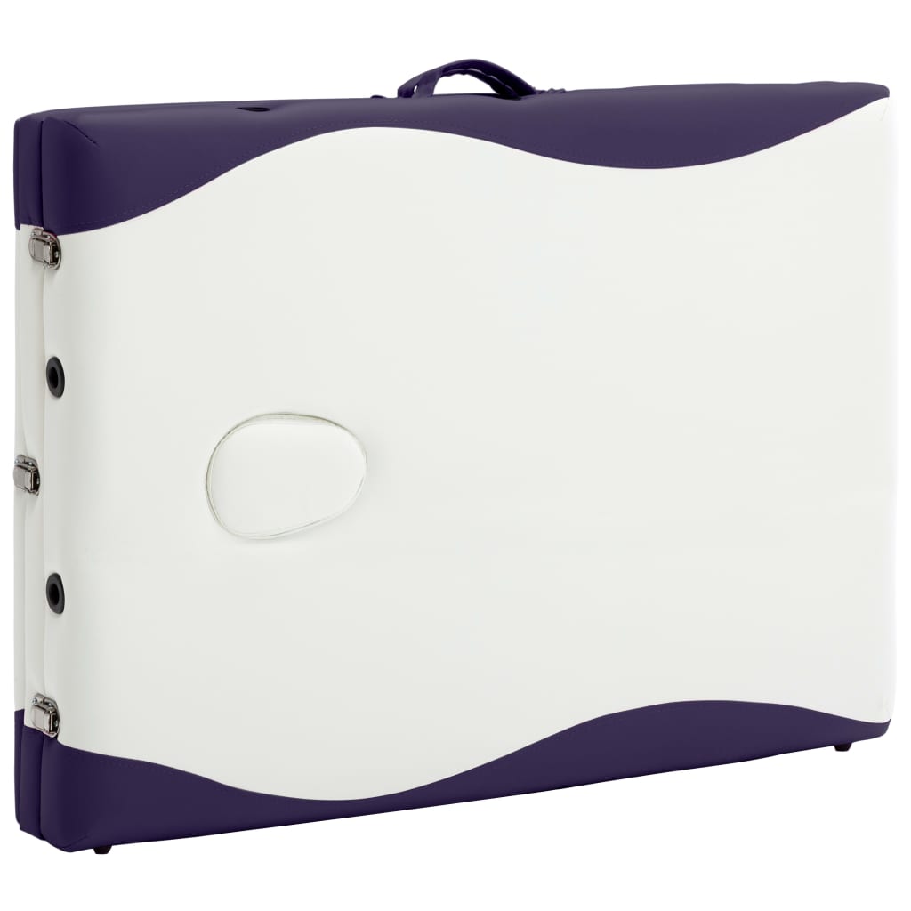 Mesa de massagens dobrável 3 zonas madeira branco e roxo