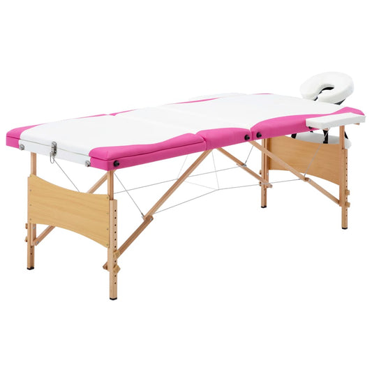 Mesa de massagens dobrável 3 zonas madeira branco e rosa