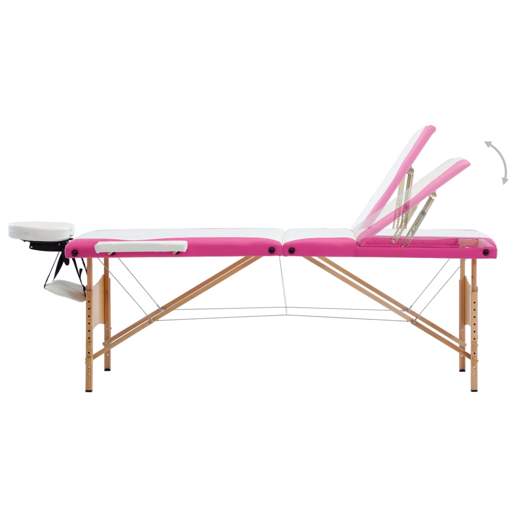 Mesa de massagens dobrável 3 zonas madeira branco e rosa