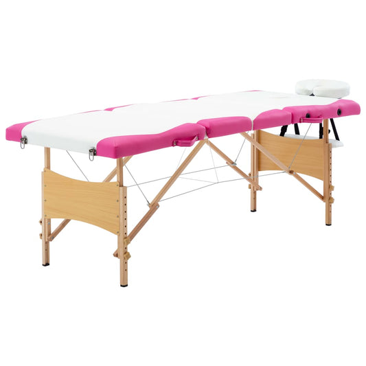 Mesa de massagens dobrável 4 zonas madeira branco e rosa